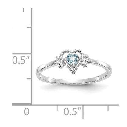 14K White Gold Aquamarine Birthstone Heart Ring