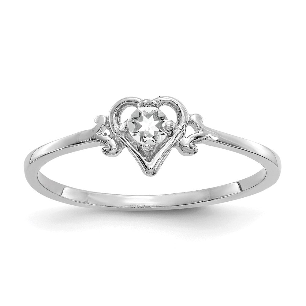 14K White Gold Topaz Birthstone Heart Ring