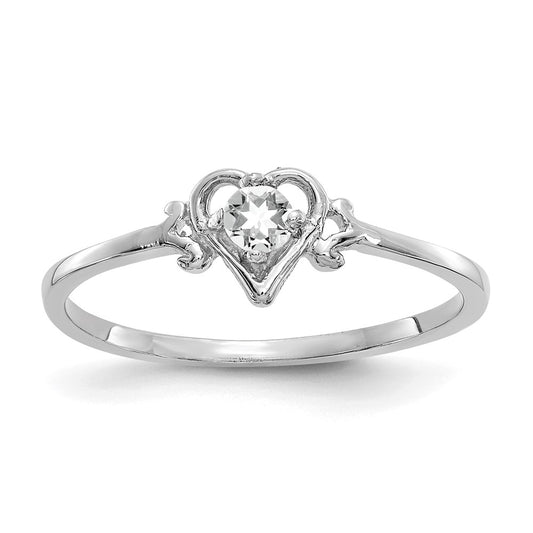 14K White Gold Topaz Birthstone Heart Ring