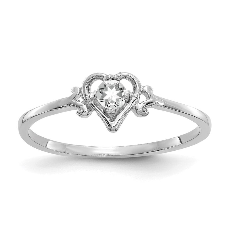 14K White Gold Topaz Birthstone Heart Ring