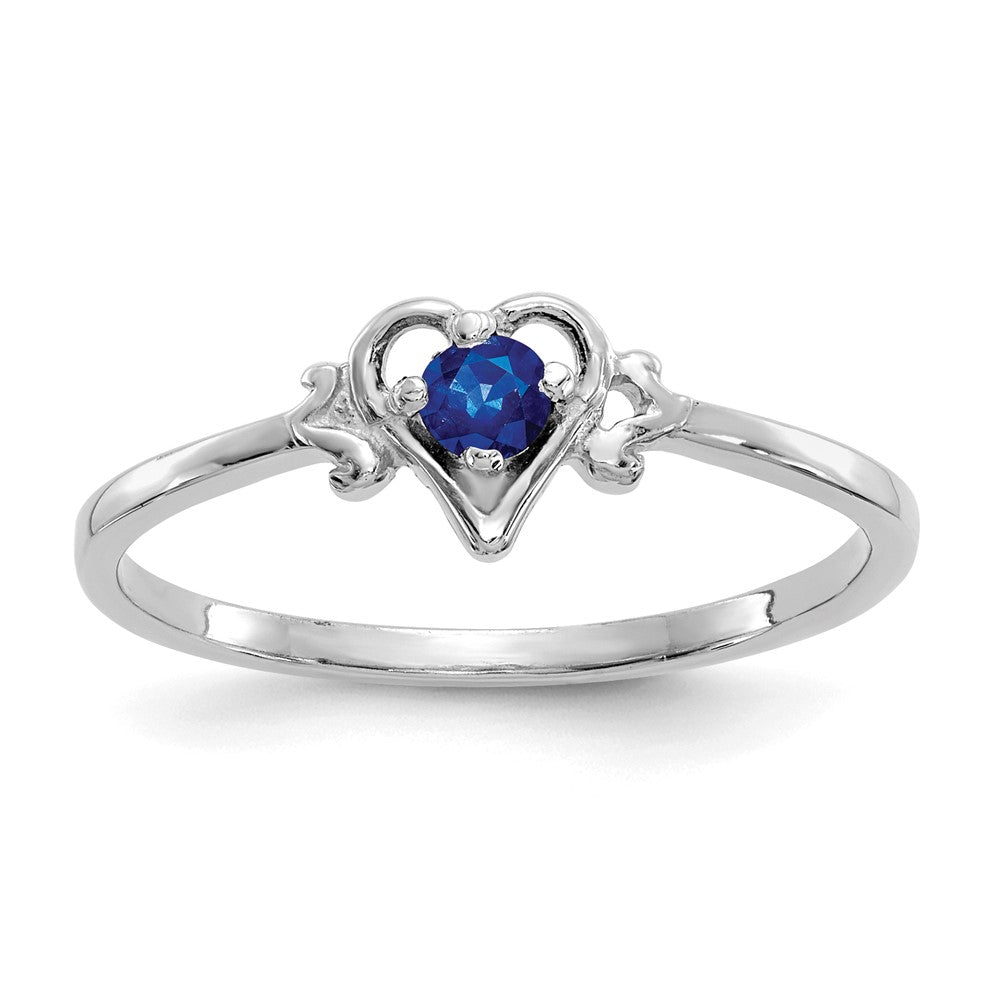 14K White Gold Sapphire Birthstone Heart Ring