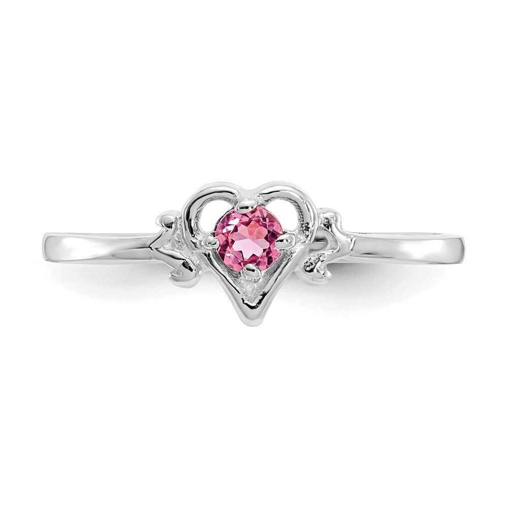 14k White Gold Pink Tourmaline Birthstone Heart Ring