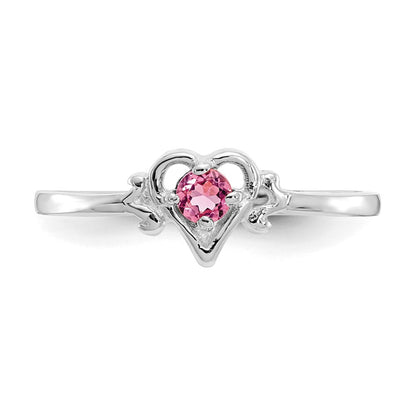 14k White Gold Pink Tourmaline Birthstone Heart Ring