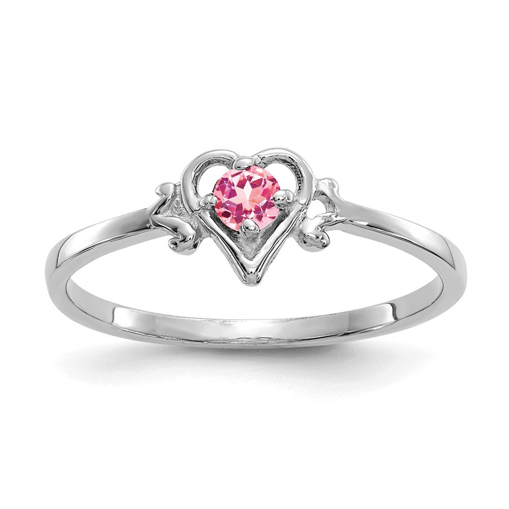 14k White Gold Pink Tourmaline Birthstone Heart Ring