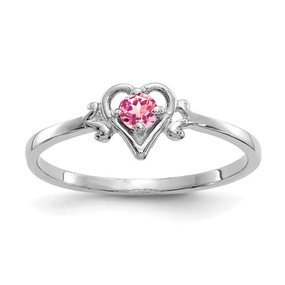 14k White Gold Pink Tourmaline Birthstone Heart Ring