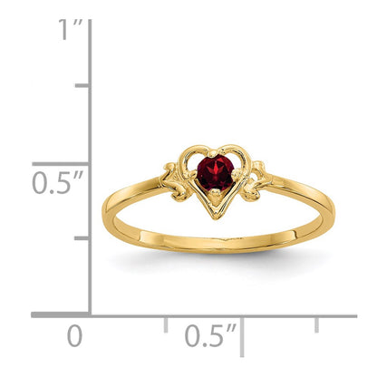 14K Yellow Gold Garnet Birthstone Heart Ring