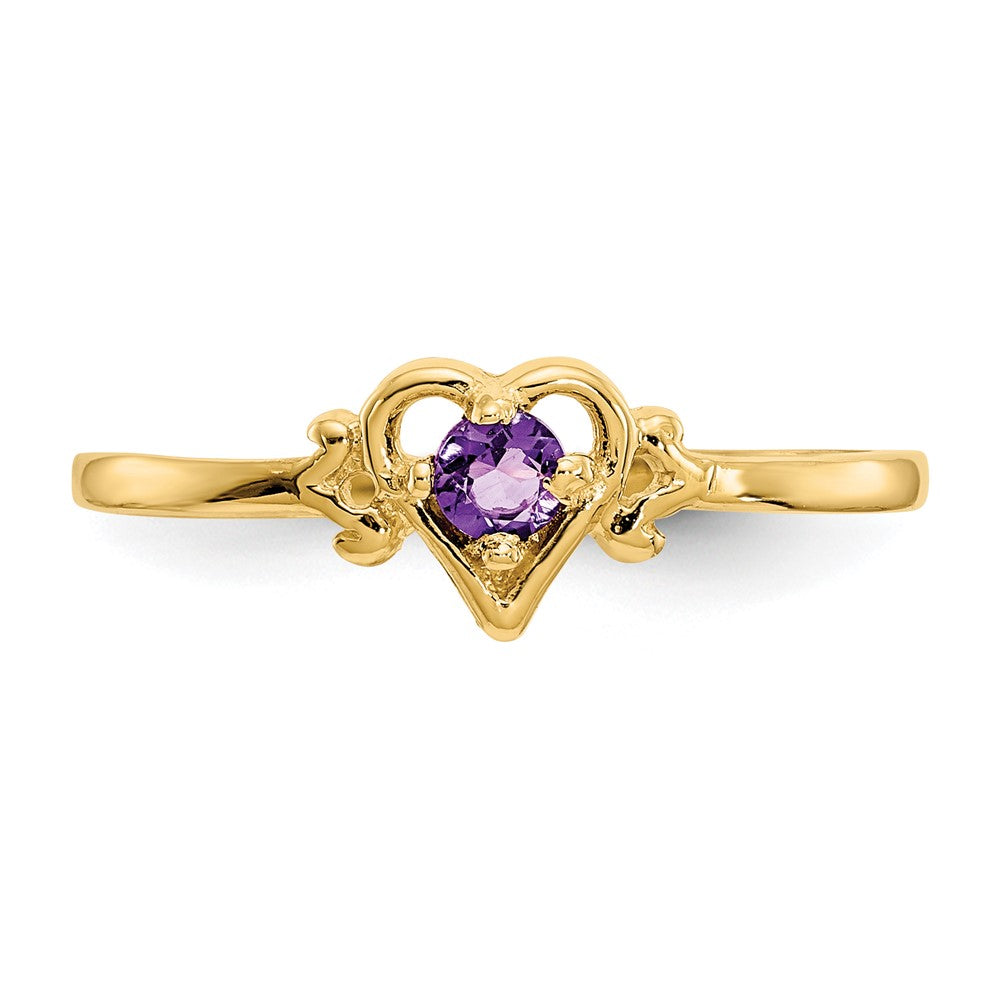 14K Yellow Gold Amethyst Birthstone Heart Ring