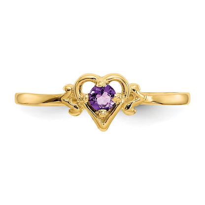 14K Yellow Gold Amethyst Birthstone Heart Ring
