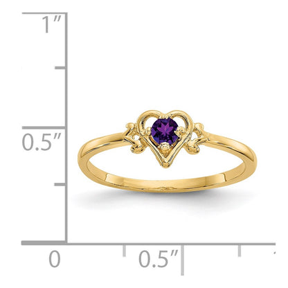 14K Yellow Gold Amethyst Birthstone Heart Ring