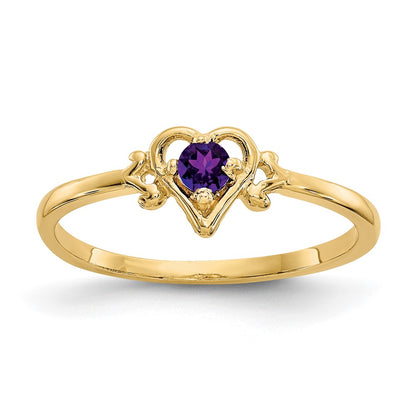 14K Yellow Gold Amethyst Birthstone Heart Ring