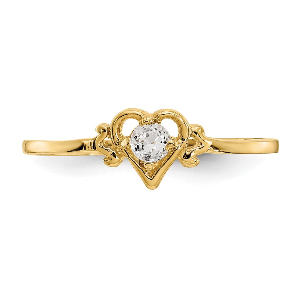 14K Yellow Gold White Topaz Birthstone Heart Ring