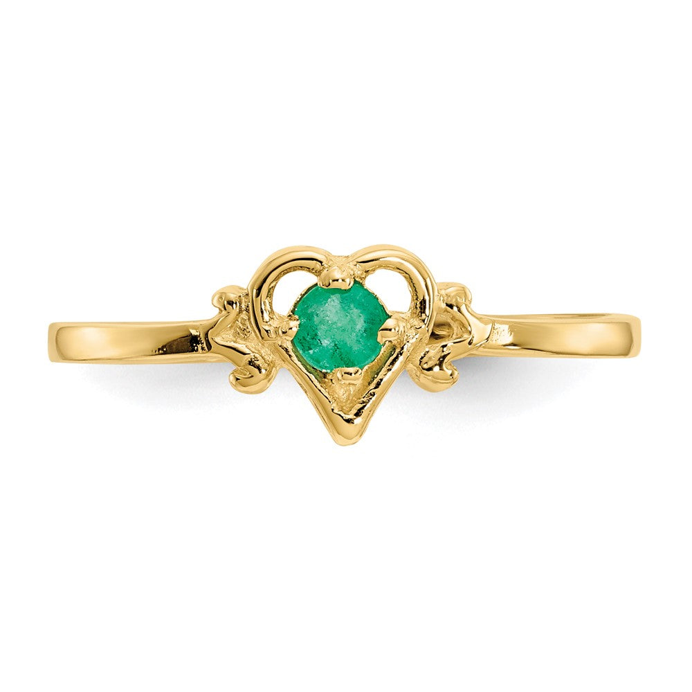 14K Yellow Gold Emerald Birthstone Heart Ring