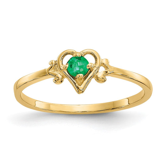 14K Yellow Gold Emerald Birthstone Heart Ring