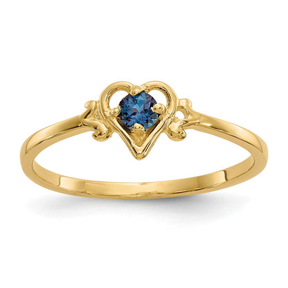 14K Yellow Gold Synthetic Alexandrite Birthstone Heart Ring
