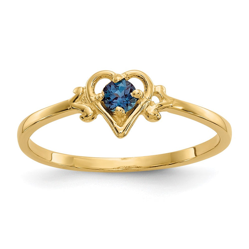 14K Yellow Gold Synthetic Alexandrite Birthstone Heart Ring