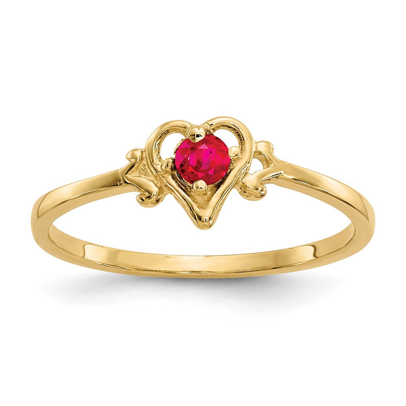 14K Yellow Gold Ruby Birthstone Heart Ring