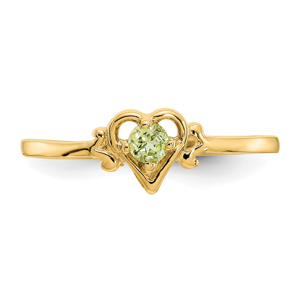 14K Yellow Gold Peridot Birthstone Heart Ring