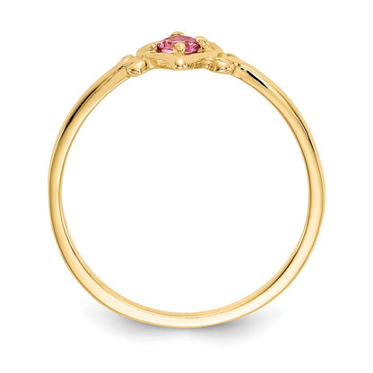 14k Yellow Gold Pink Tourmaline Birthstone Heart Ring