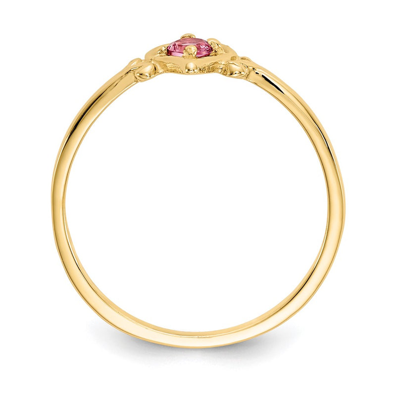 14k Yellow Gold Pink Tourmaline Birthstone Heart Ring