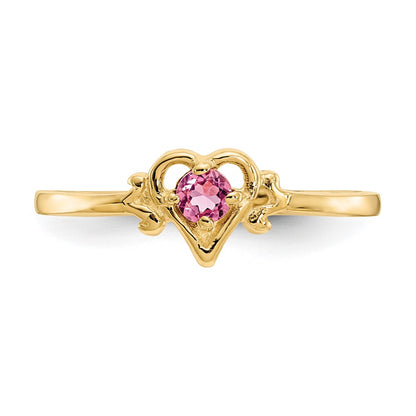 14k Yellow Gold Pink Tourmaline Birthstone Heart Ring