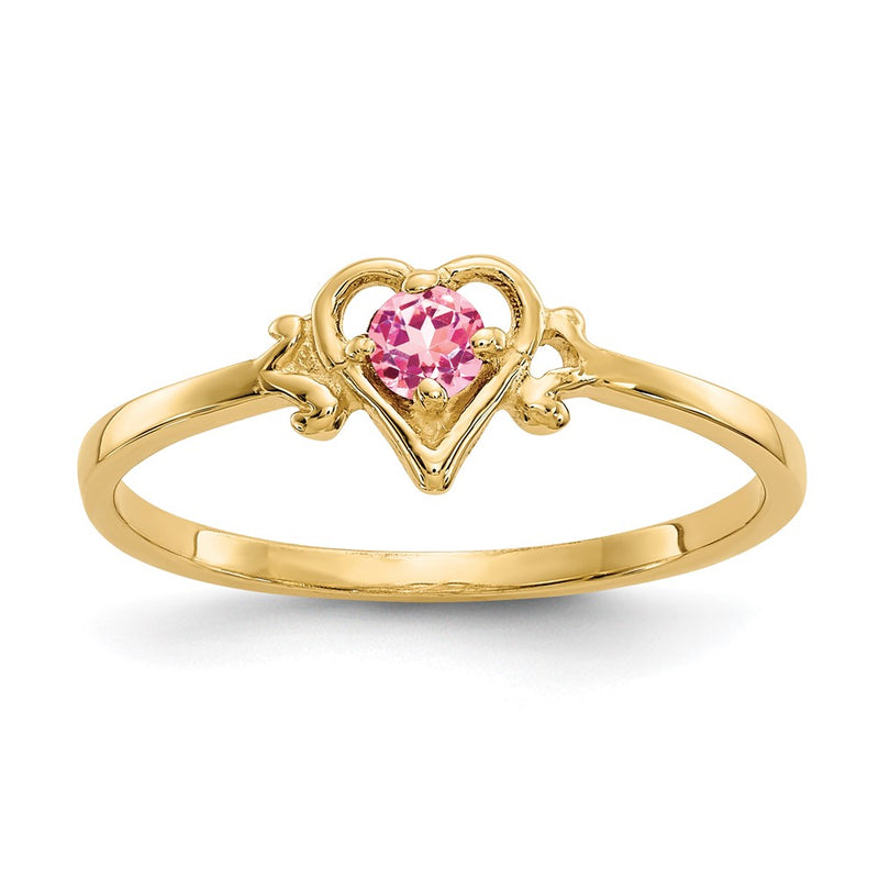 14k Yellow Gold Pink Tourmaline Birthstone Heart Ring