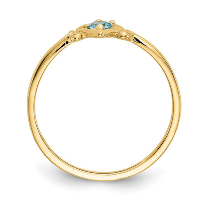 14K Yellow Gold Blue Topaz Birthstone Heart Ring