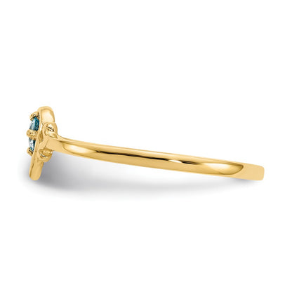 14K Yellow Gold Blue Topaz Birthstone Heart Ring