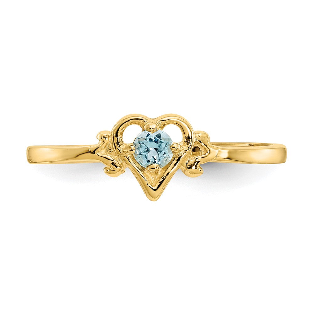 14K Yellow Gold Blue Topaz Birthstone Heart Ring