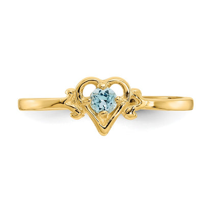 14K Yellow Gold Blue Topaz Birthstone Heart Ring