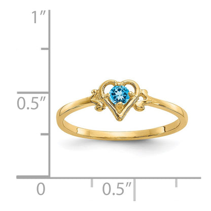 14K Yellow Gold Blue Topaz Birthstone Heart Ring