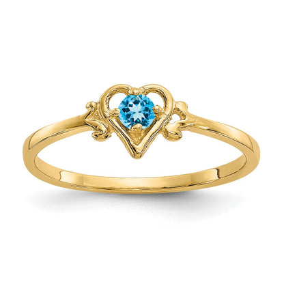 14K Yellow Gold Blue Topaz Birthstone Heart Ring