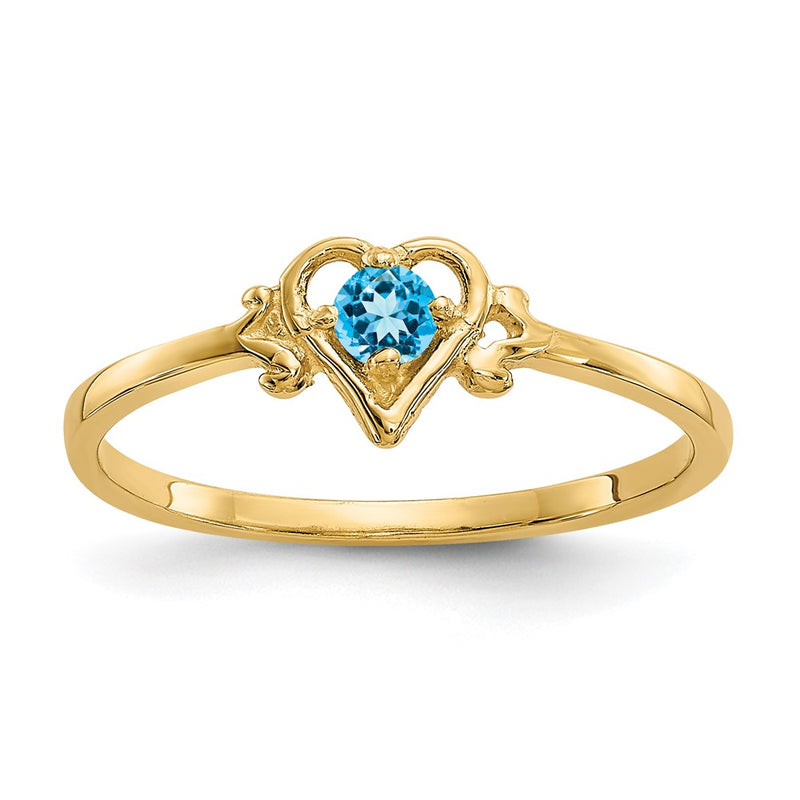 14K Yellow Gold Blue Topaz Birthstone Heart Ring