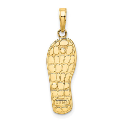 14k Yellow & Rhodium Gold Rhodium 3D Enameled Flowers On Green Flip Flop Pendant