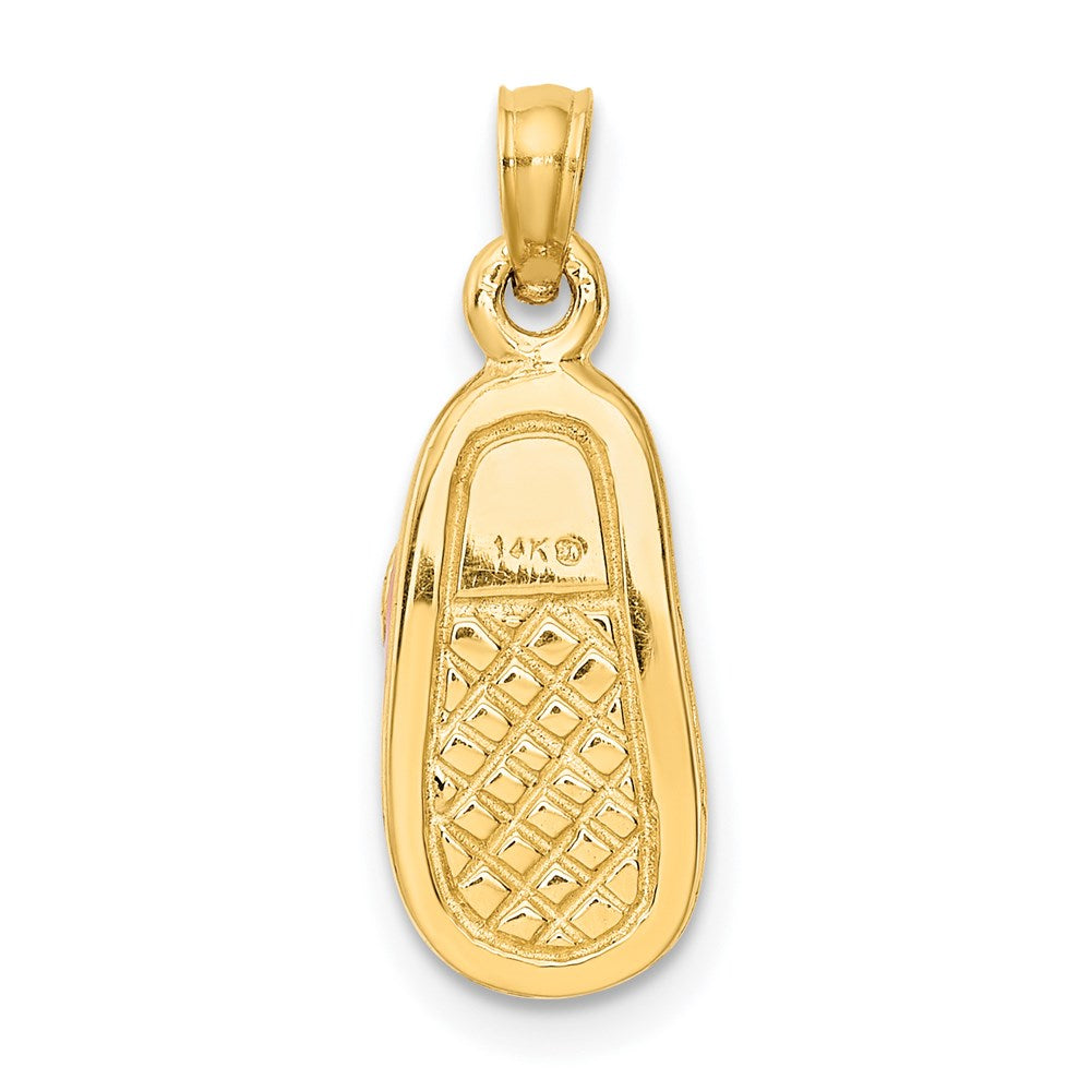 14k Yellow Gold Pink Enameled 3D Baby Shoe Pendant