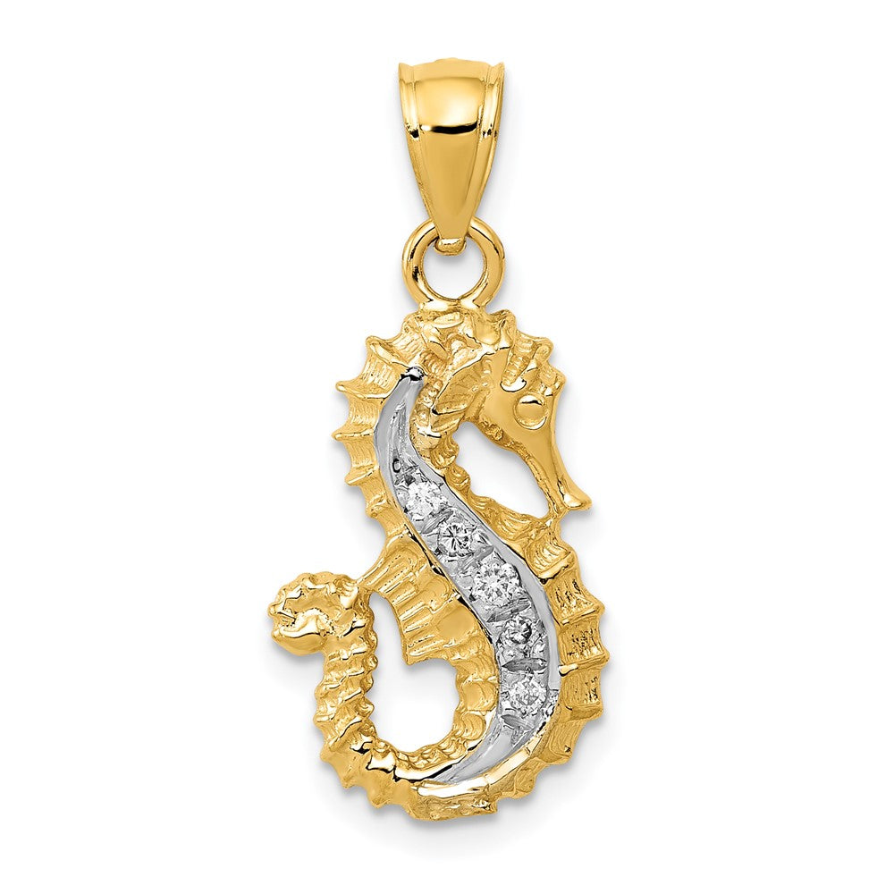 Genuine Diamond Seahorse Pendant in 14K Yellow Gold