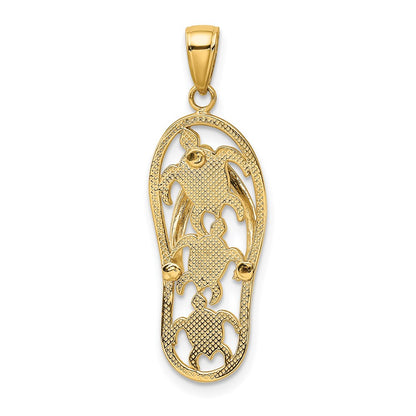 14k Yellow Gold Enamel Cut-out Flip Flop w/ Sea Turtles Pendant