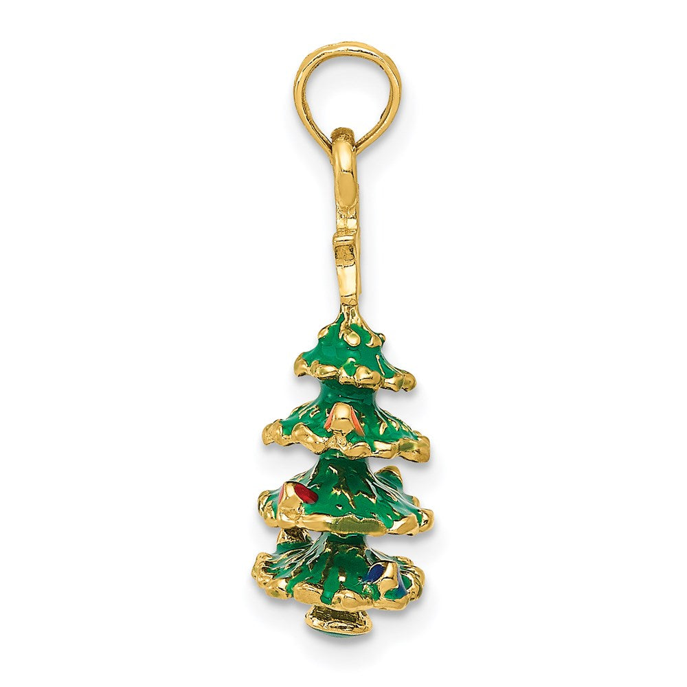 14k Yellow Gold 3D Enameled Christmas Tree Pendant