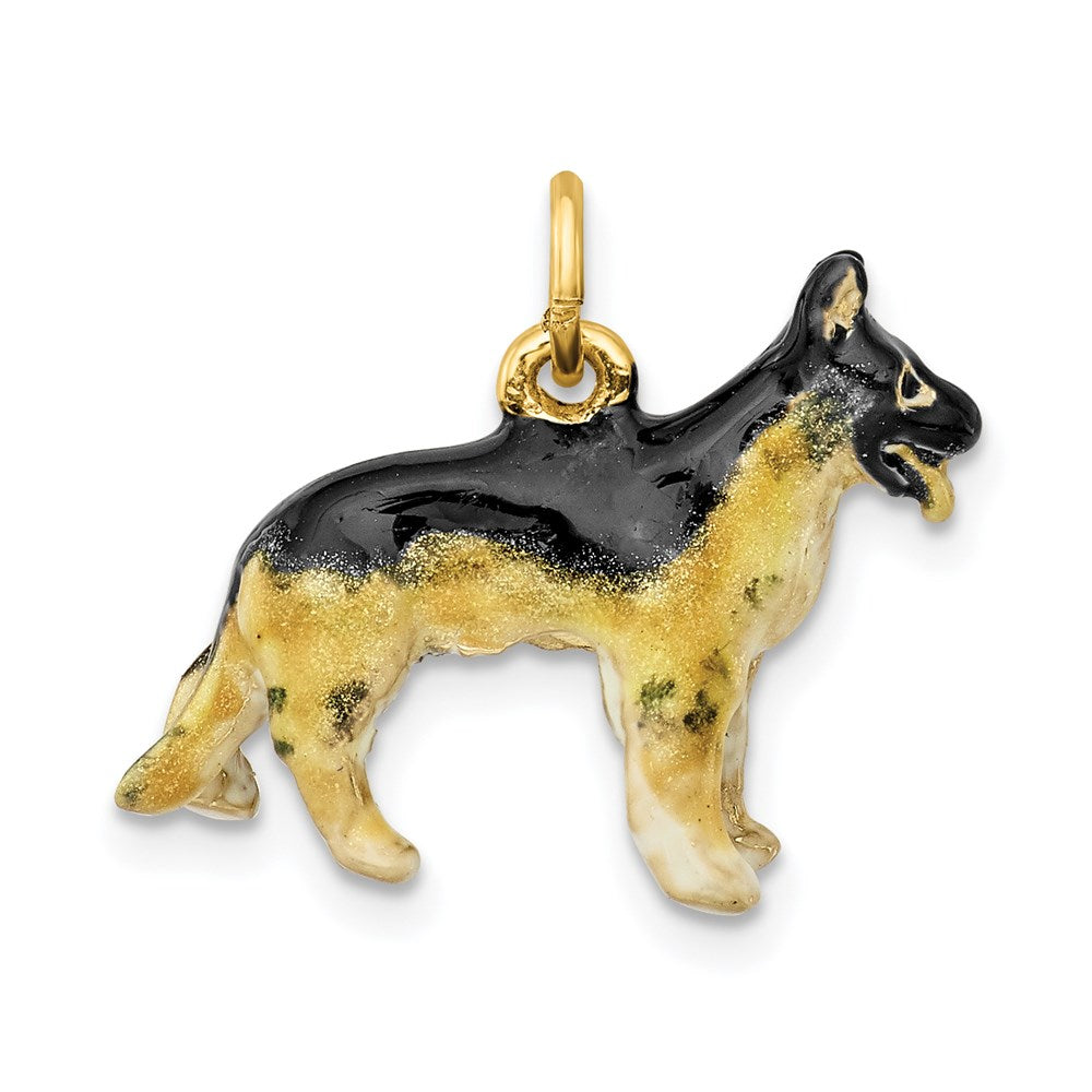 14k Yellow Gold  3D Enameled Medium German Shepherd Charm