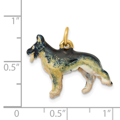 14k Yellow Gold  3D Enameled Medium German Shepherd Charm