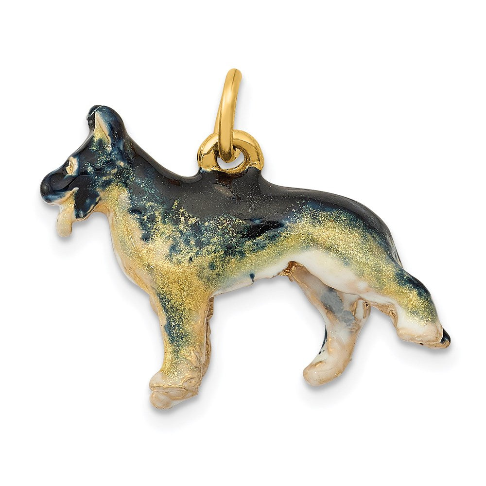 14k Yellow Gold  3D Enameled Medium German Shepherd Charm