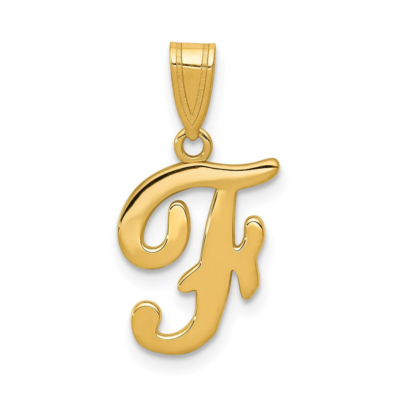 14k Yellow GoldY Script Letter F Initial Pendant