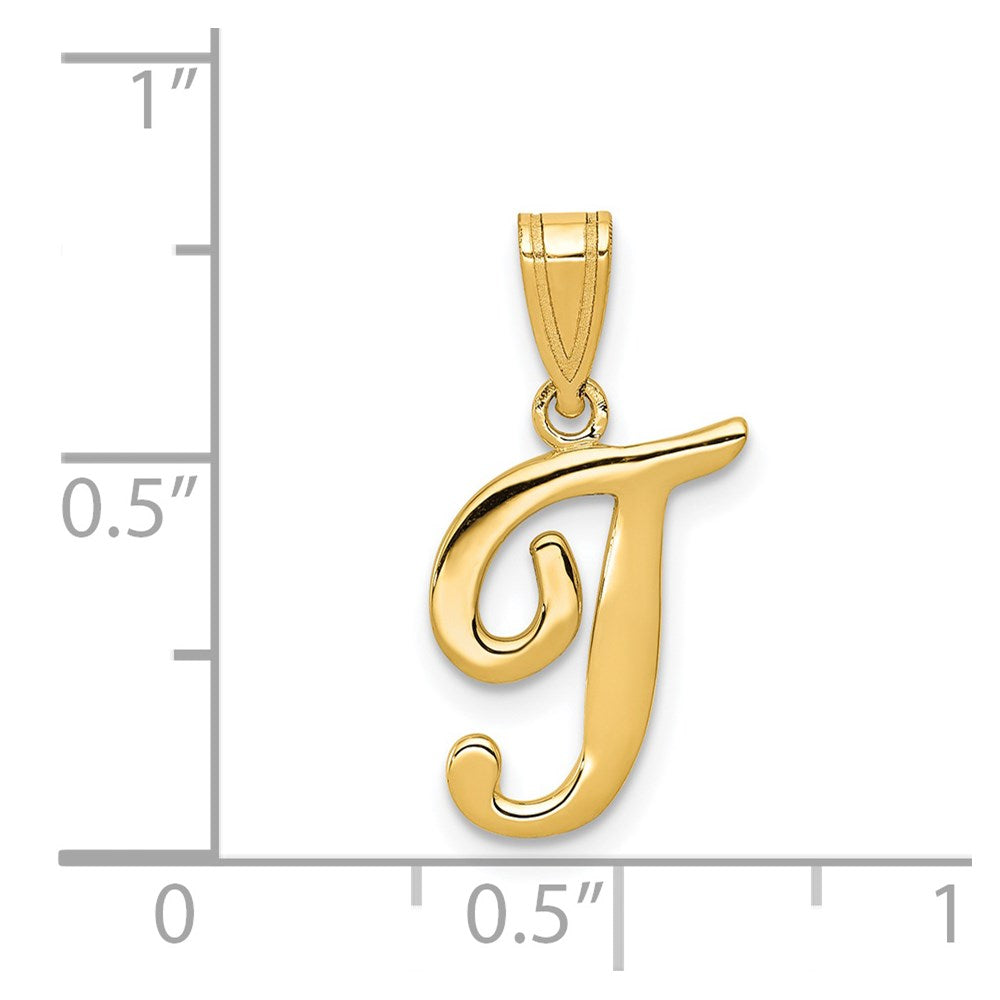14k Yellow GoldY Script Letter T Initial Pendant