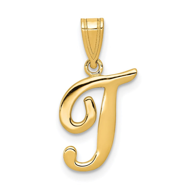 14k Yellow GoldY Script Letter T Initial Pendant