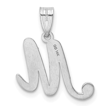 14k White GoldW White Gold Script Letter M Initial Pendant
