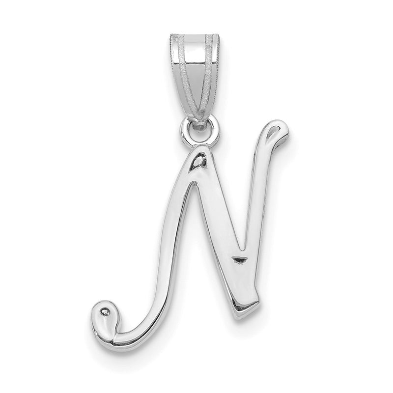 14k White GoldW White Gold Script Letter N Initial Pendant