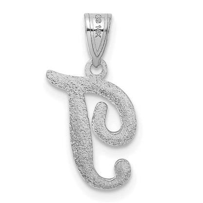 14k White GoldW White Gold Script Letter T Initial Pendant