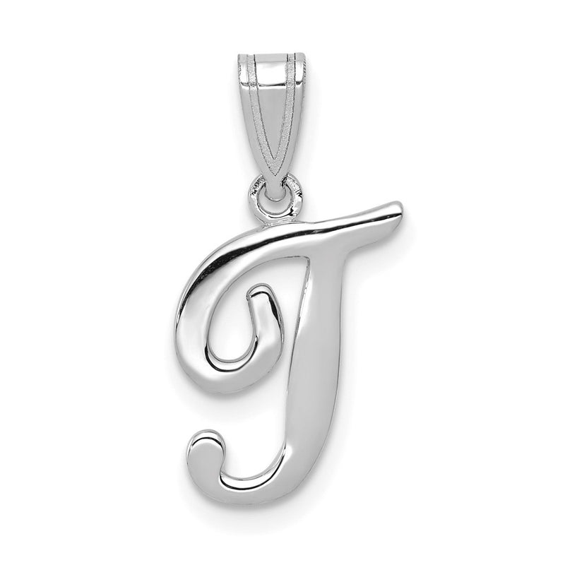 14k White GoldW White Gold Script Letter T Initial Pendant