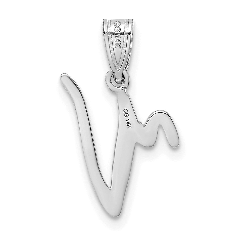 14k White GoldW White Gold Script Letter V Initial Pendant