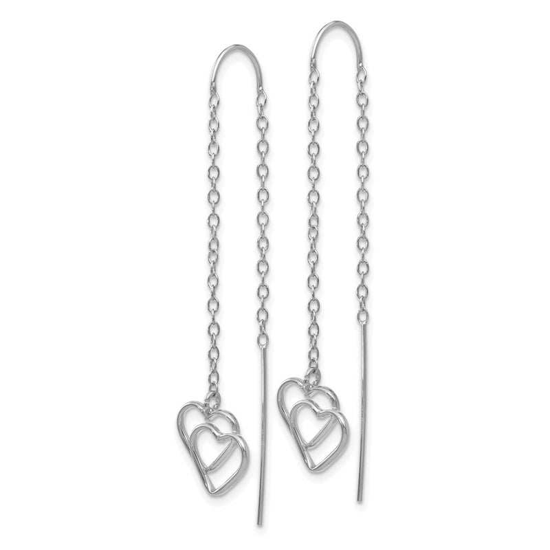14k White Gold Double Heart Threader Earrings