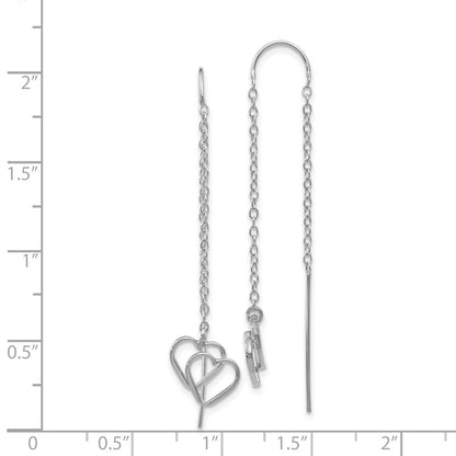 14k White Gold Double Heart Threader Earrings